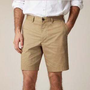 J.Crew Giant Fit Chino Shorts Mens 34 Dusty Khaki Cotton Twill Raw Hem Zip Fly